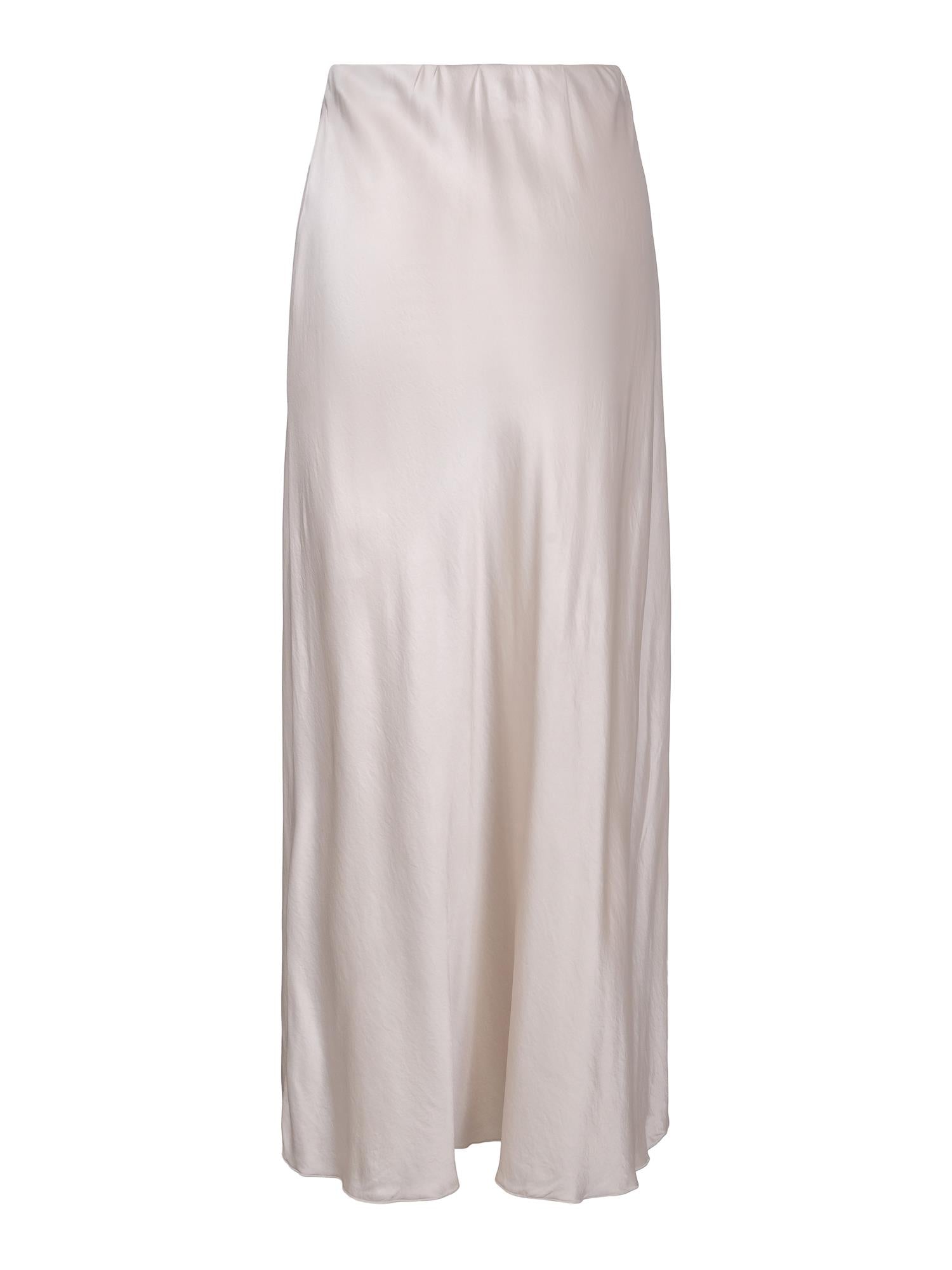 Long stretch satin skirt lys-beige