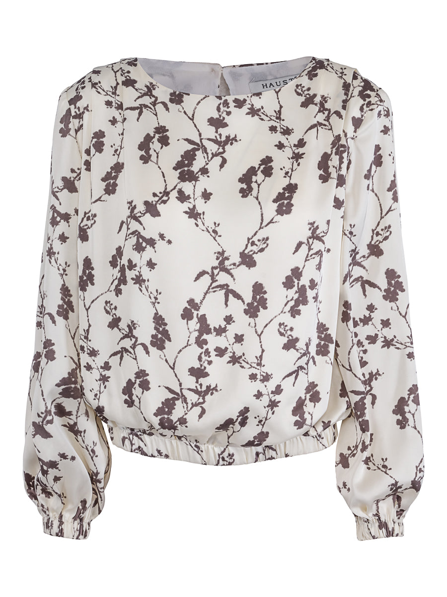 Satin blouse w/elastic hem Creme