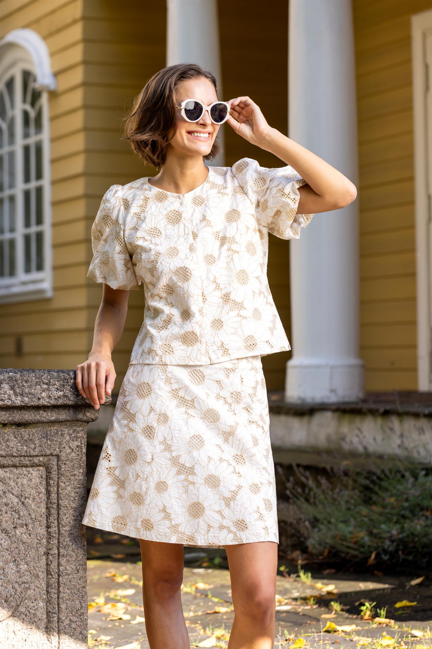 Jacquard wide skirt Gold - C