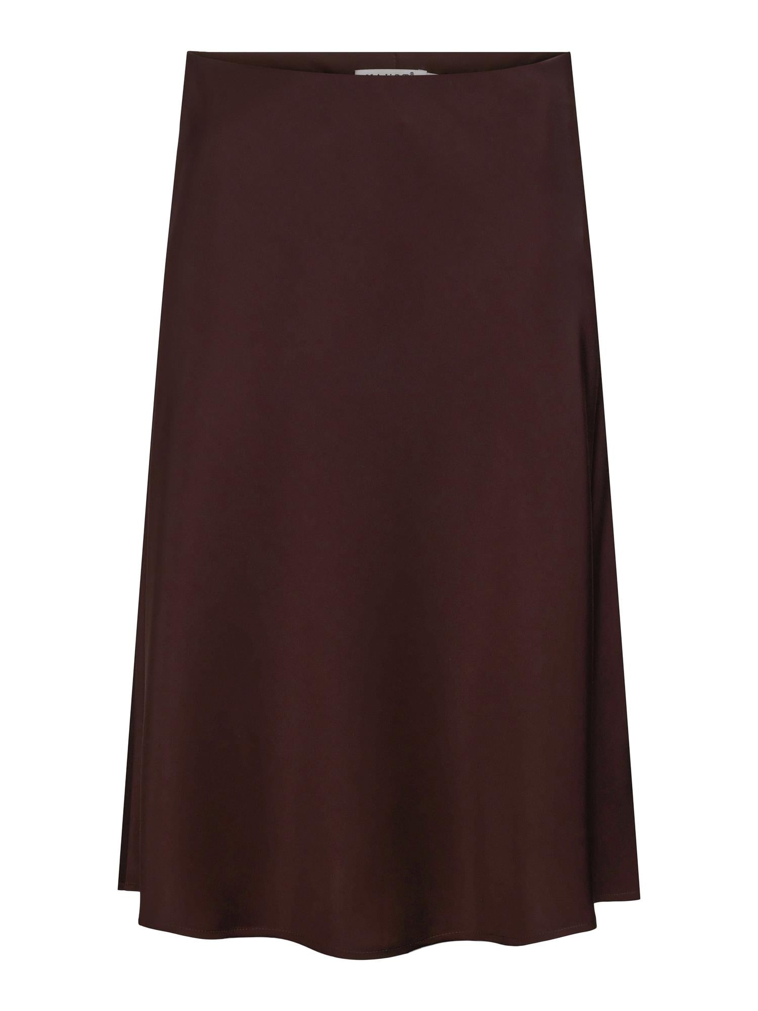 Satin skirt below knee Mørkebrun