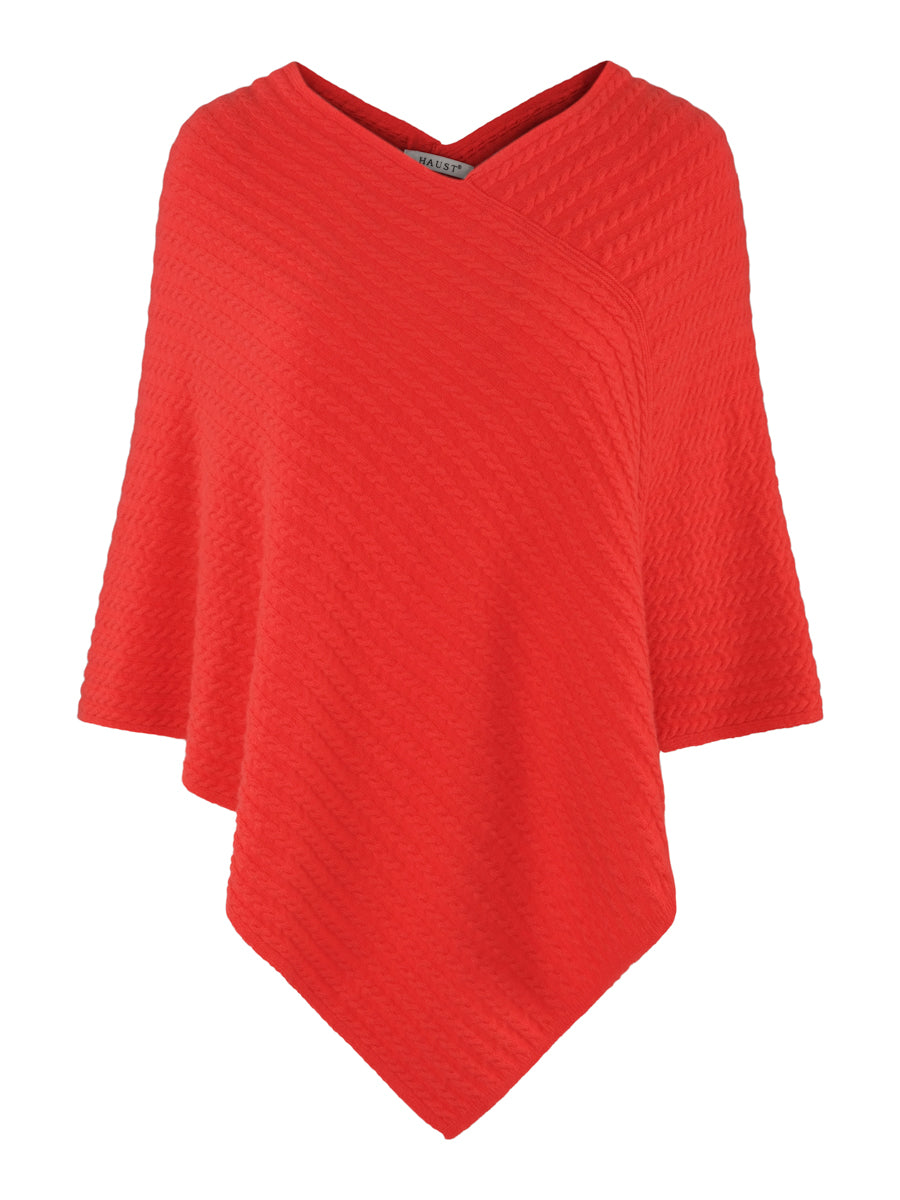 Cashmere cable poncho Korall