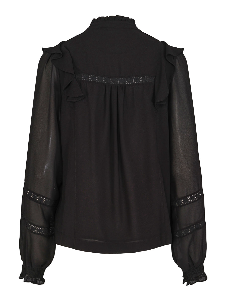 Detailed ribbon blouse Black