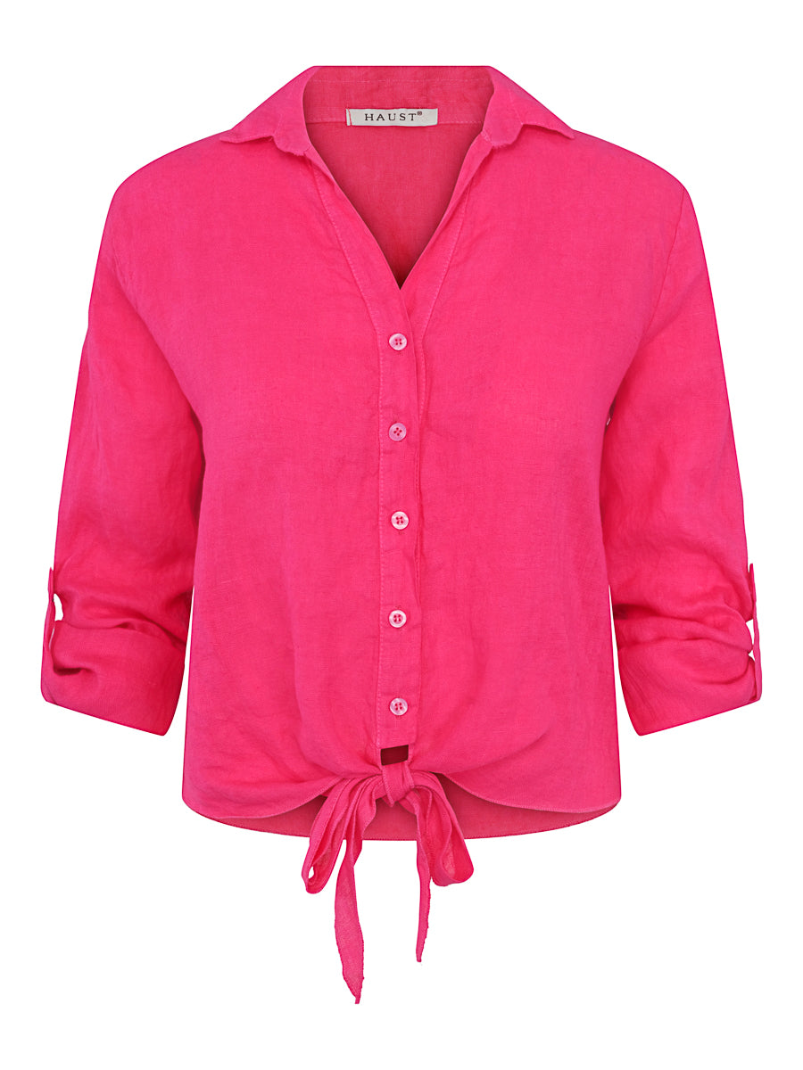 Tie linen shirt Cerise