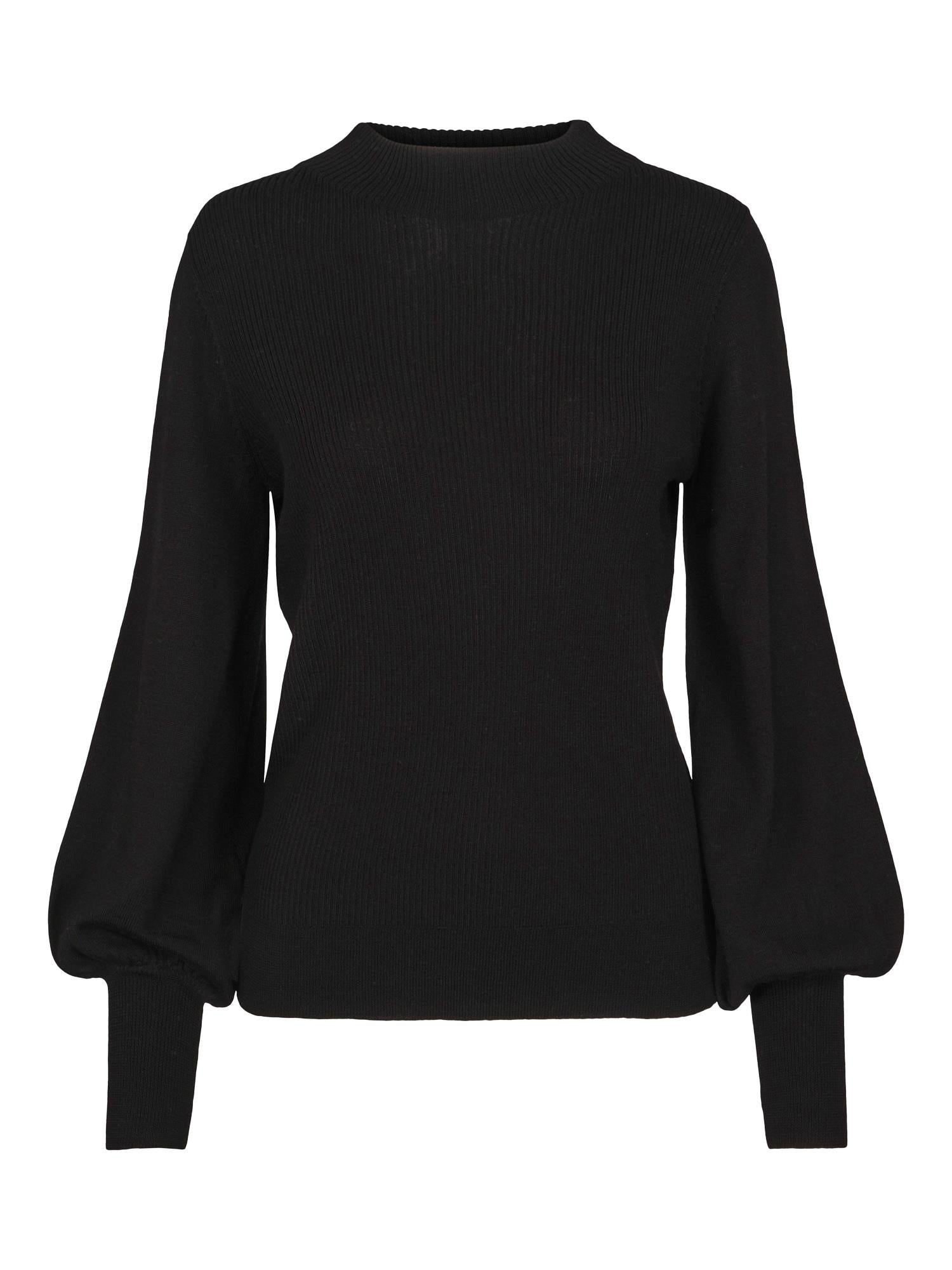 Ribbed merino sleeve pullover Sort