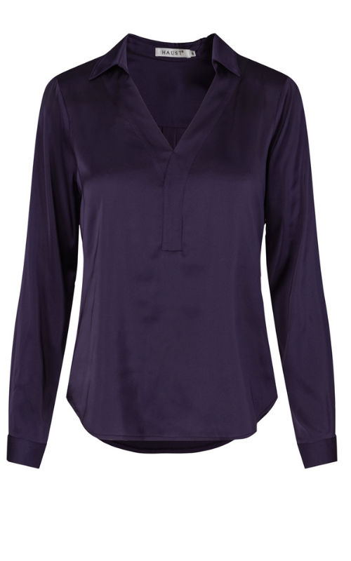Satin V-neck blouse Marineblå