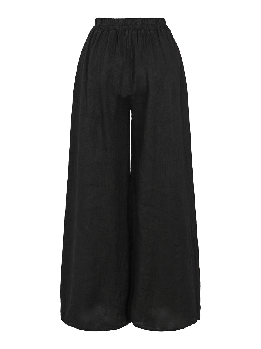 Wide linen trouser Black