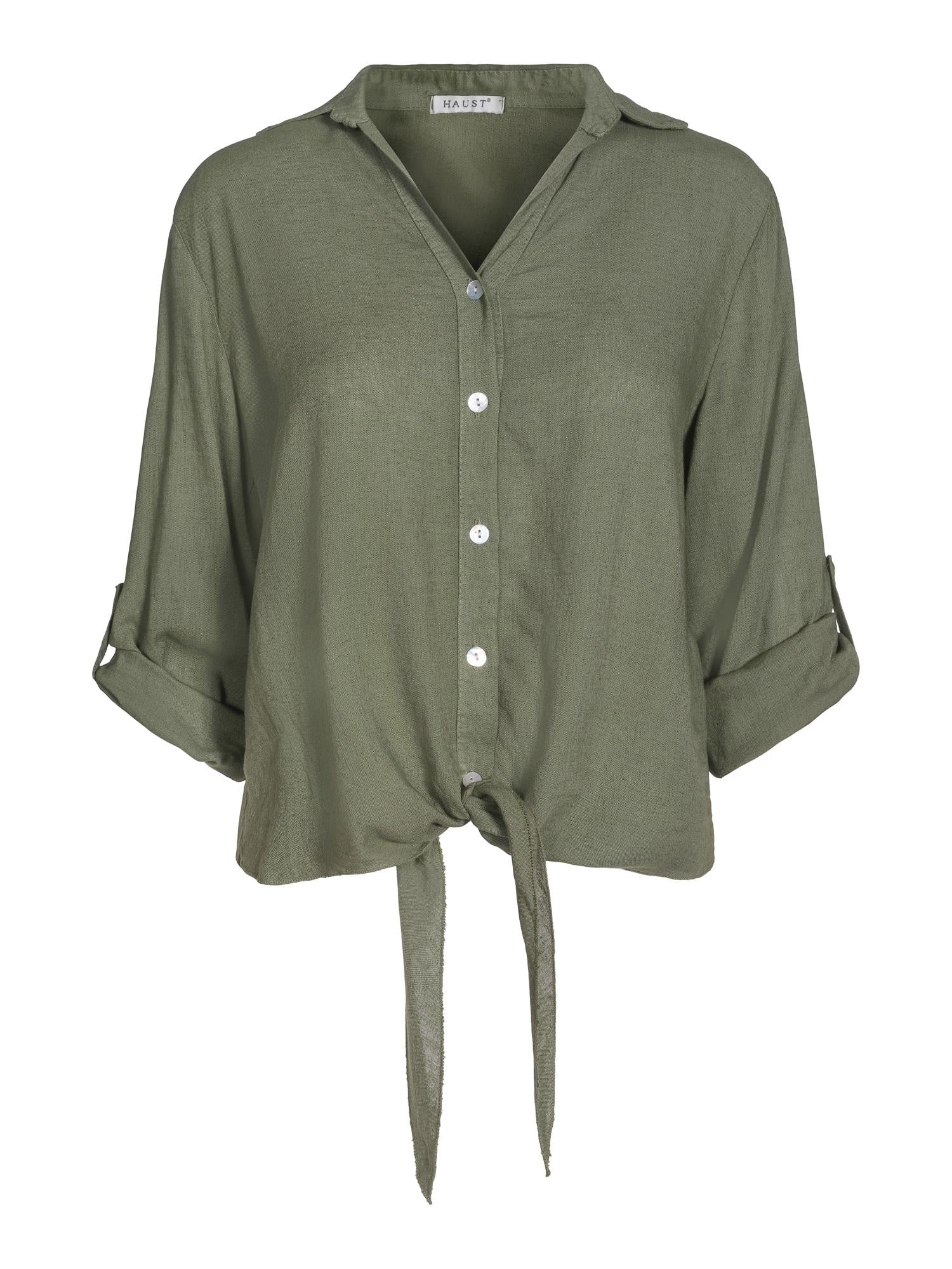 Tie linen shirt Olive