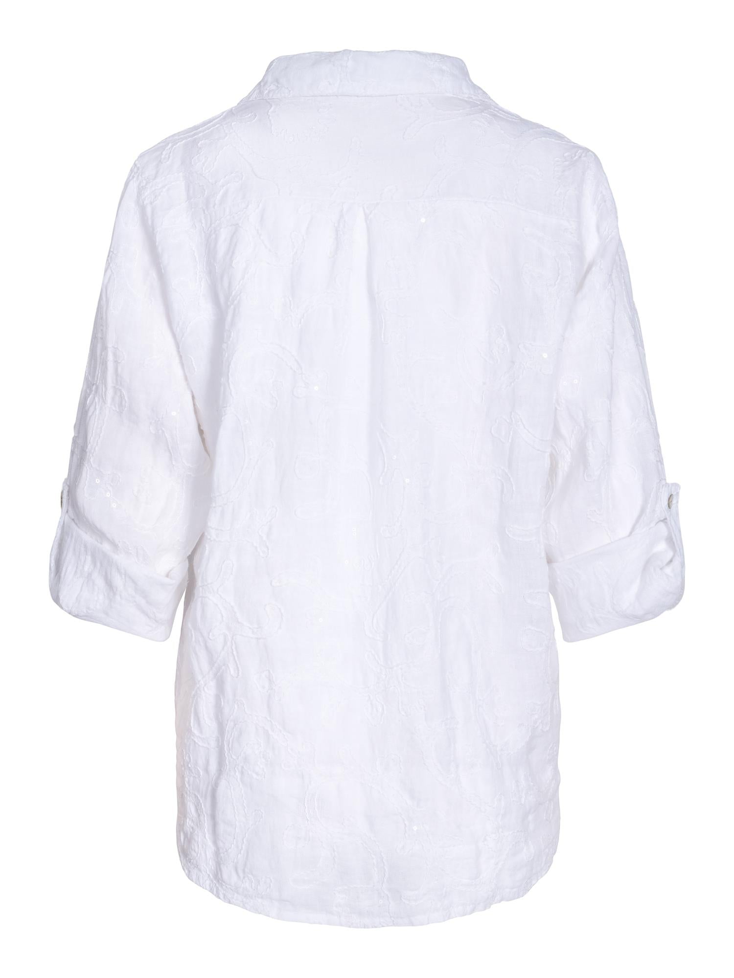 Embr/seq linen shirt Hvit