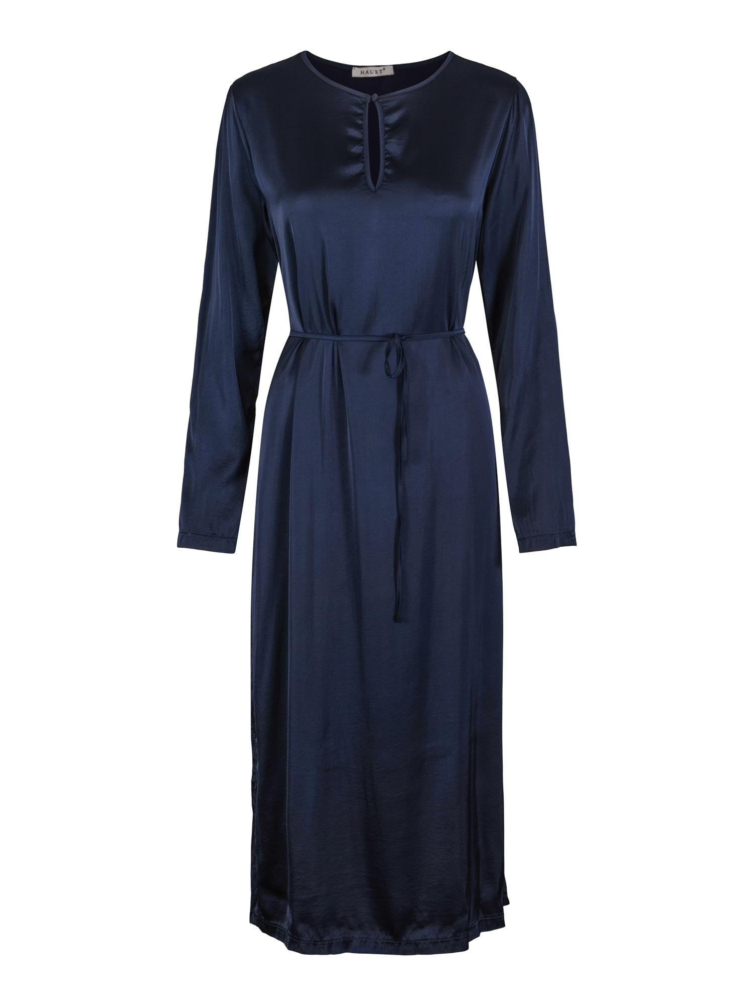 Casual long stretch satin dress Marineblå