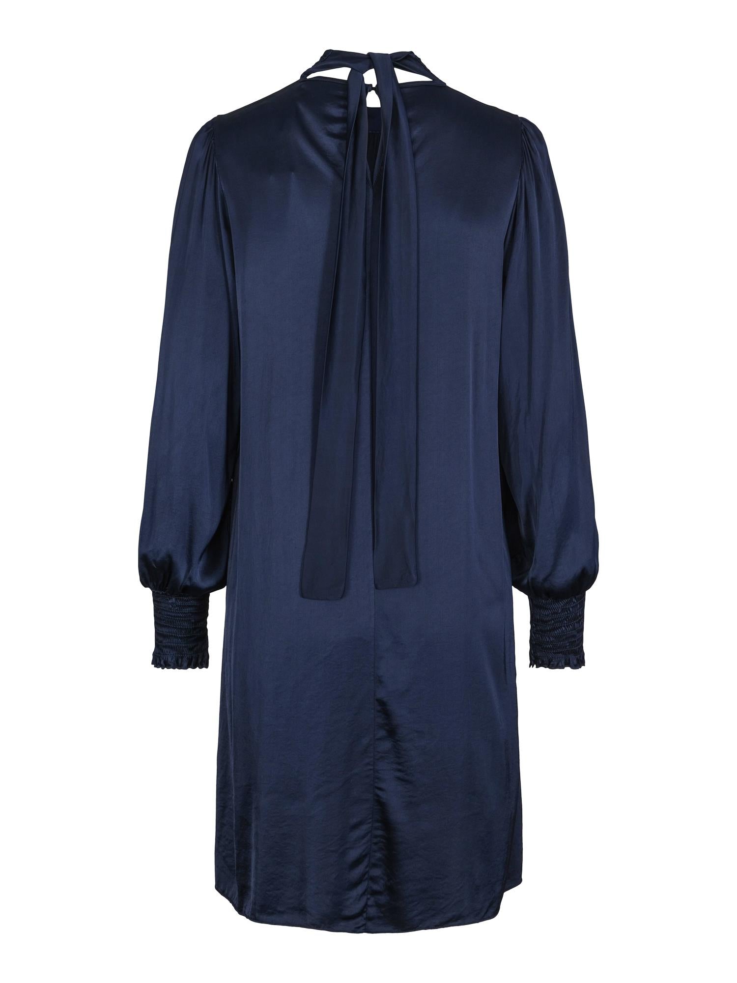 Collar satin strtech dress Marineblå