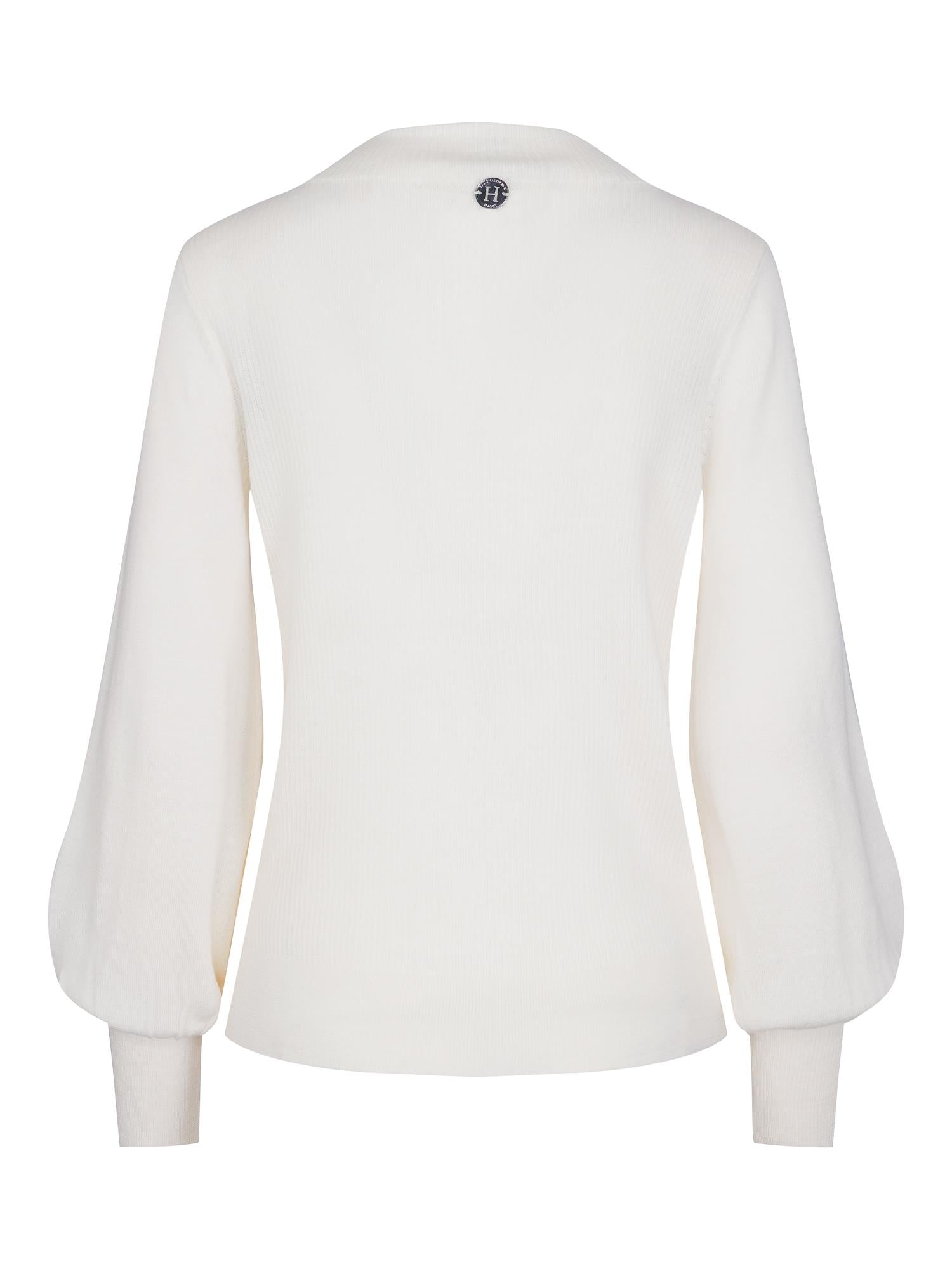 Ribbed merino sleeve pullover Krem