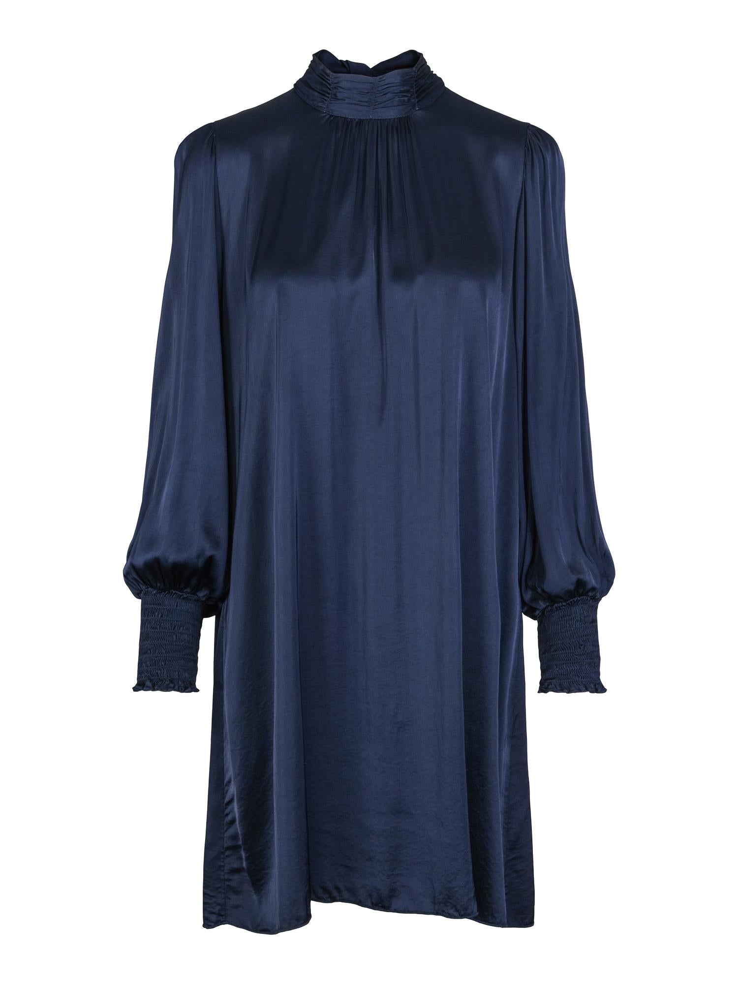 Collar satin strtech dress Marineblå