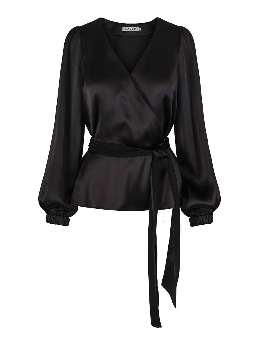 Satin belt blouse Black
