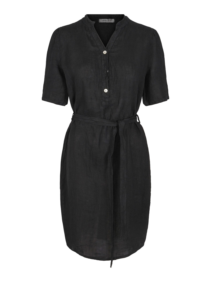 Puff arm linen dress Black