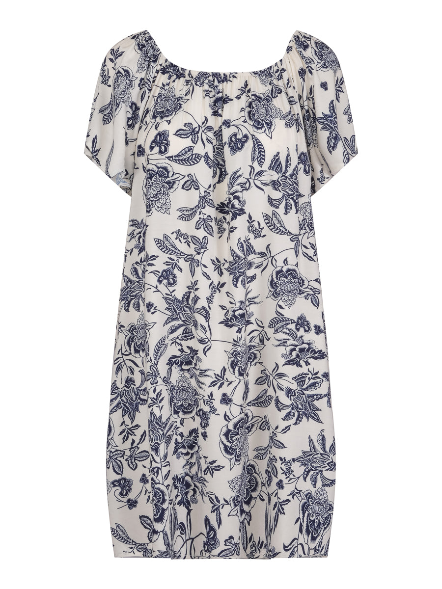 Short A-shape dress Blue-Flower