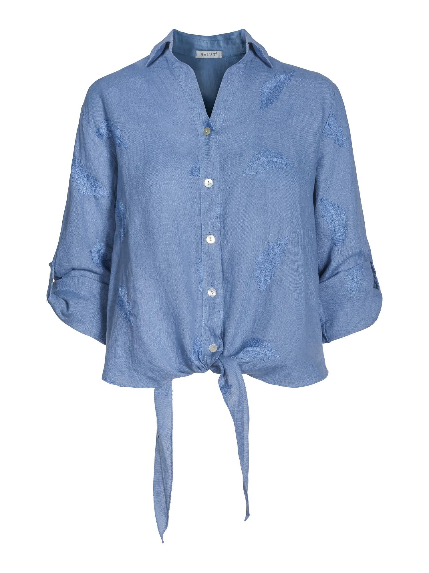 Tie feather embr shirt Jeans blue