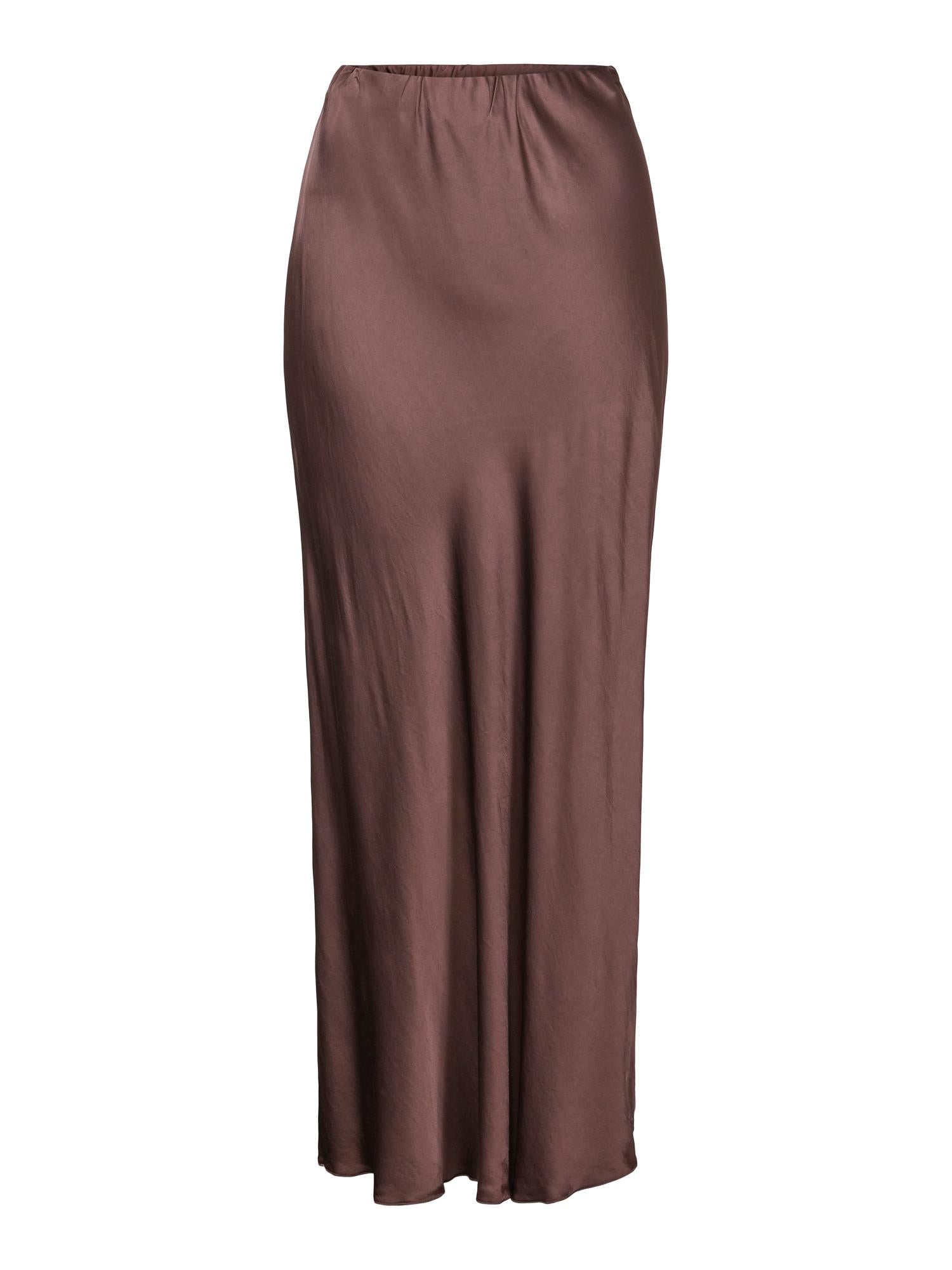 Long stretch satin skirt Mørkebrun