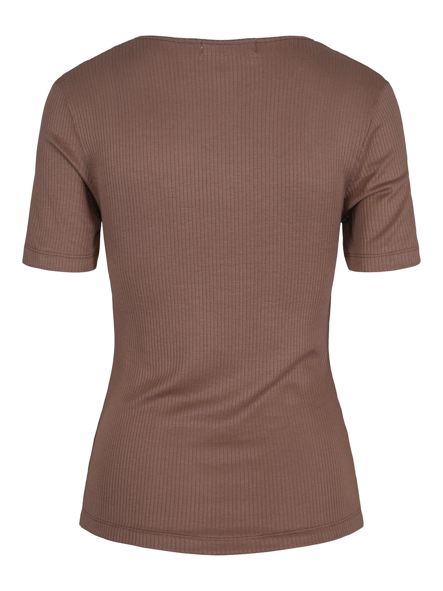 Rib button top Mørk-sand