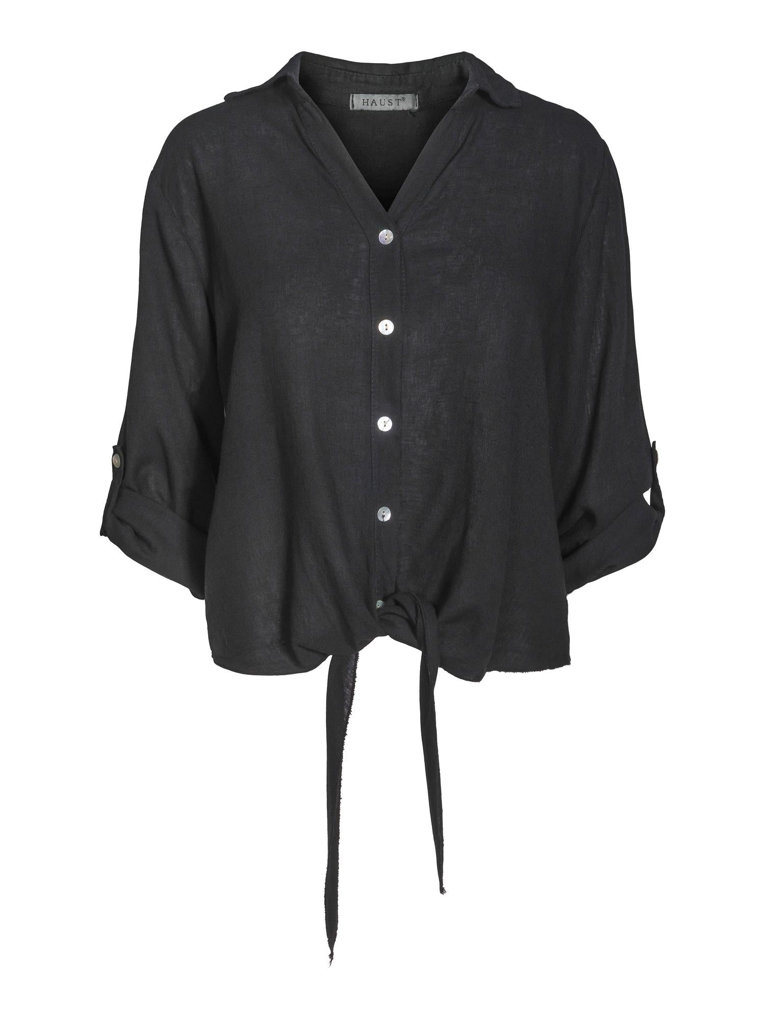 Tie linen shirt Sort