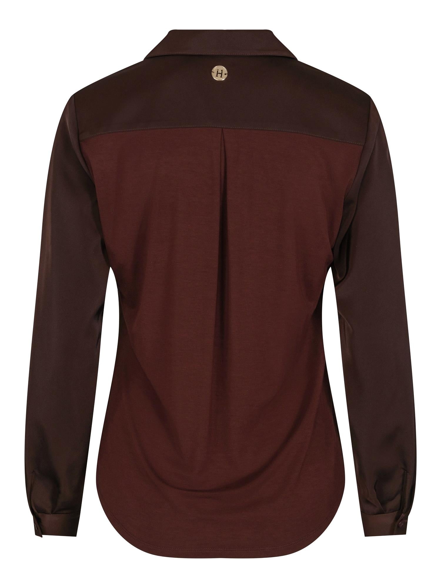 V-neck classic blouse Mørkebrun