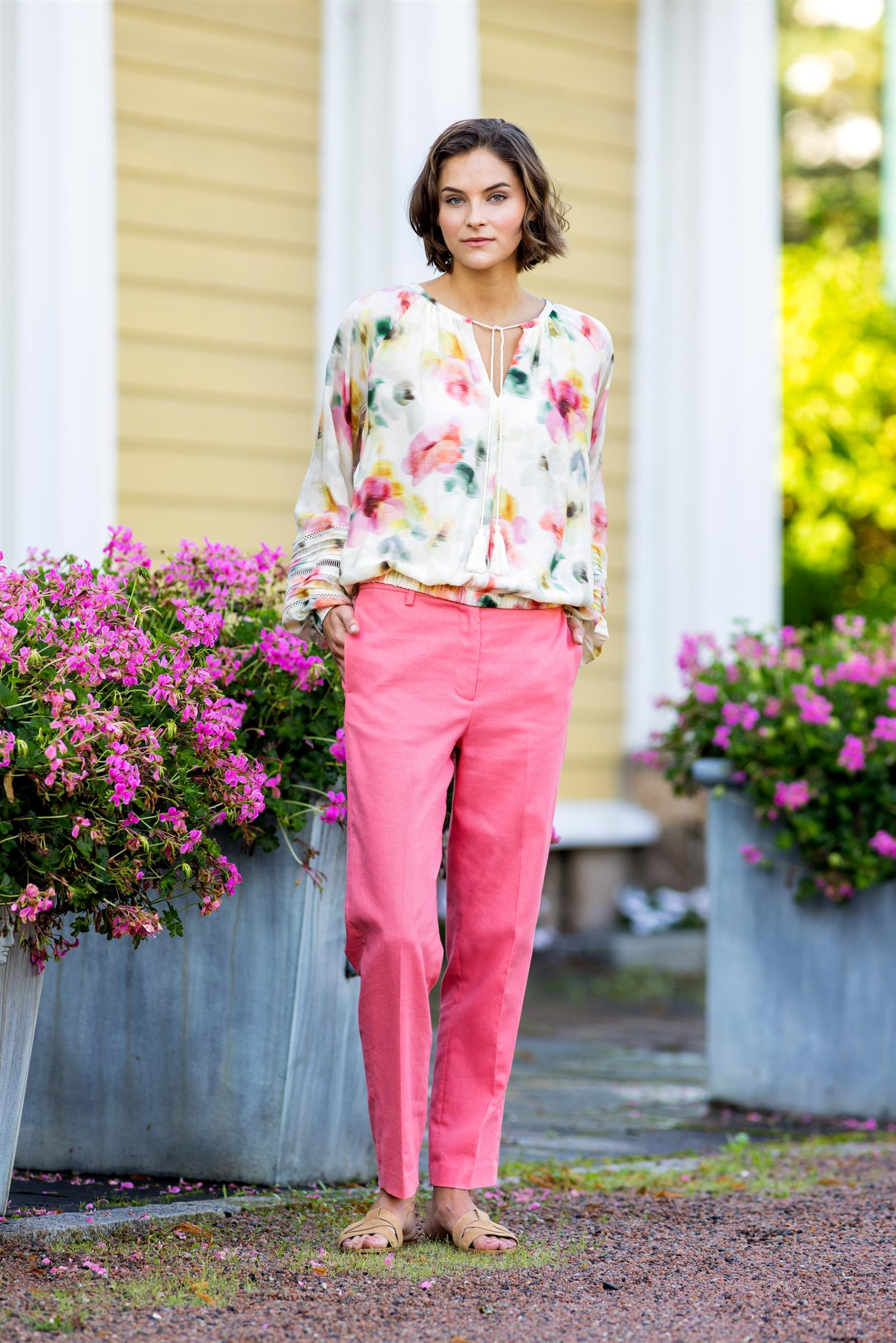 Linen classic fashion trouser Korall