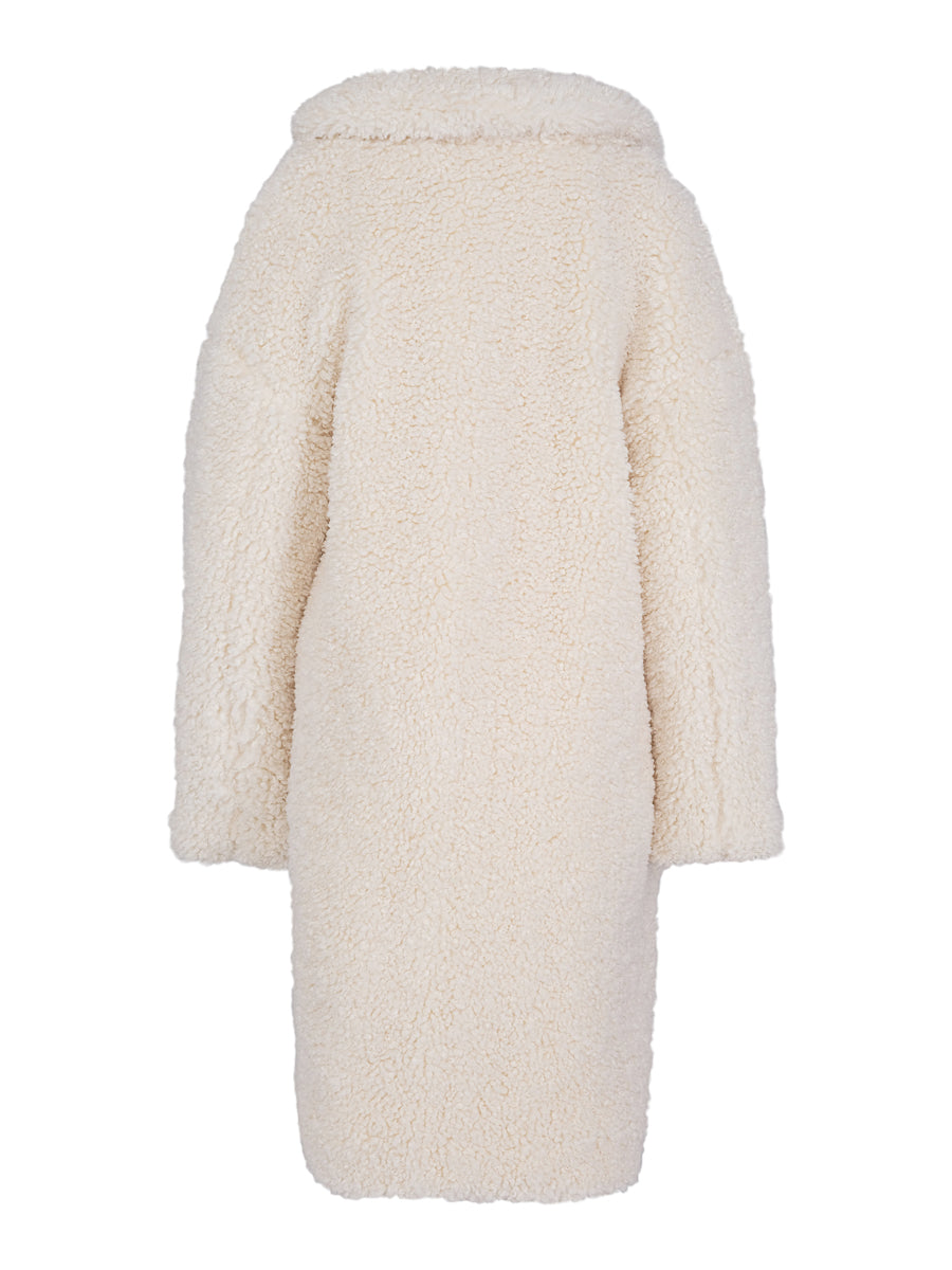 Long faux fur coat Krem