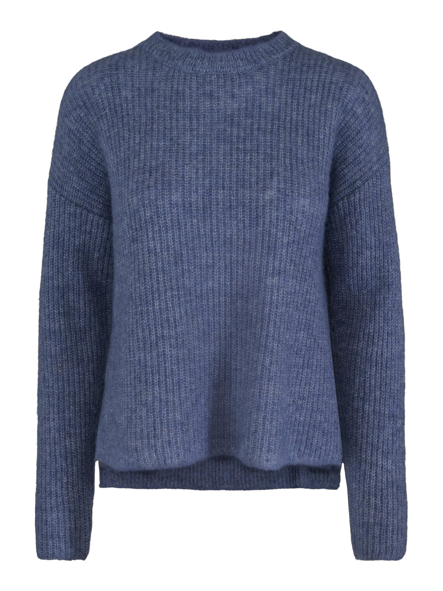 Mohair round neck pullover Jeans blue