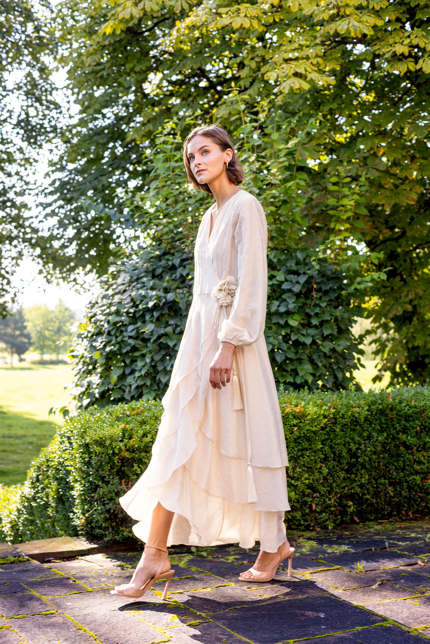 Jacquard long wrap-dress Lys sand