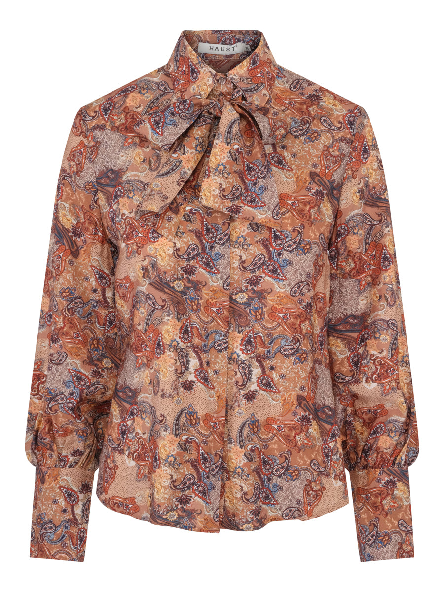 Bow printed blouse Camel