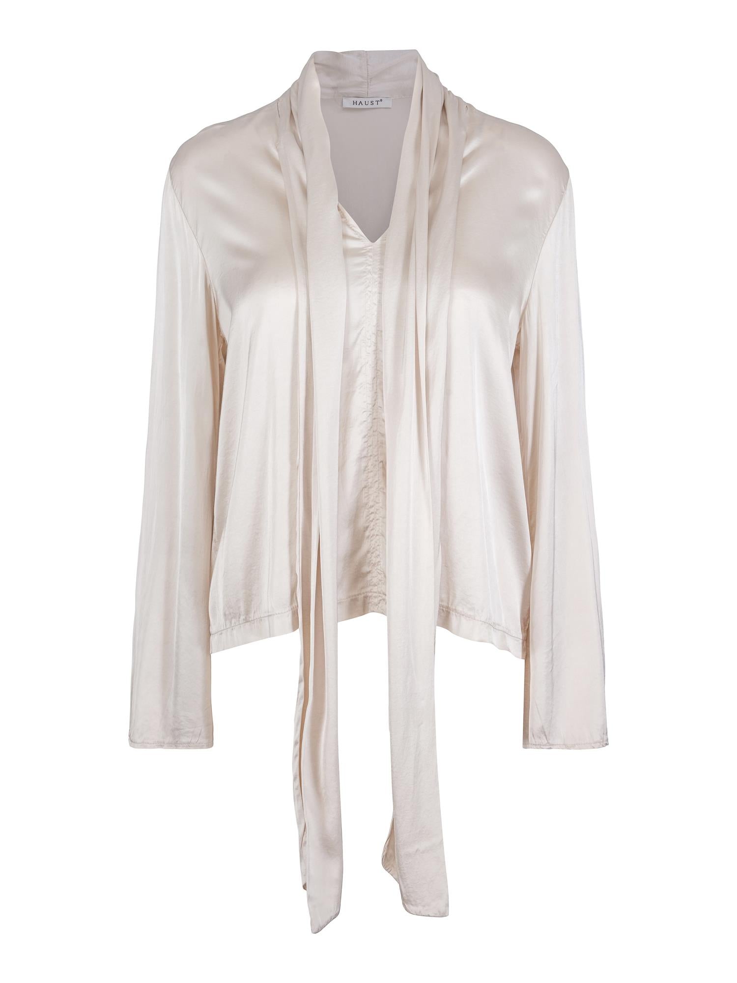 Tie satin stretch blouse lys-beige