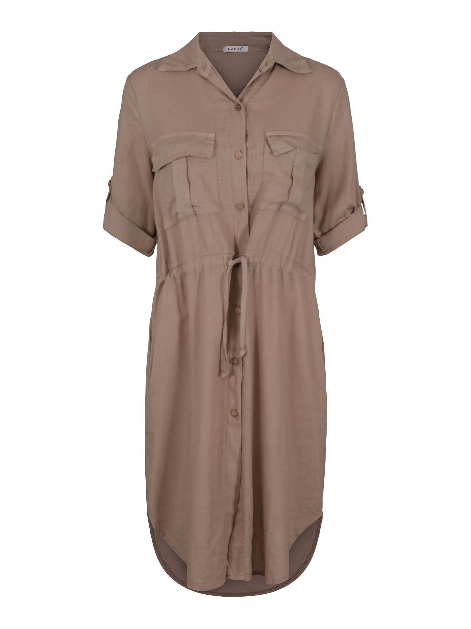 Short button dress Mørk-sand