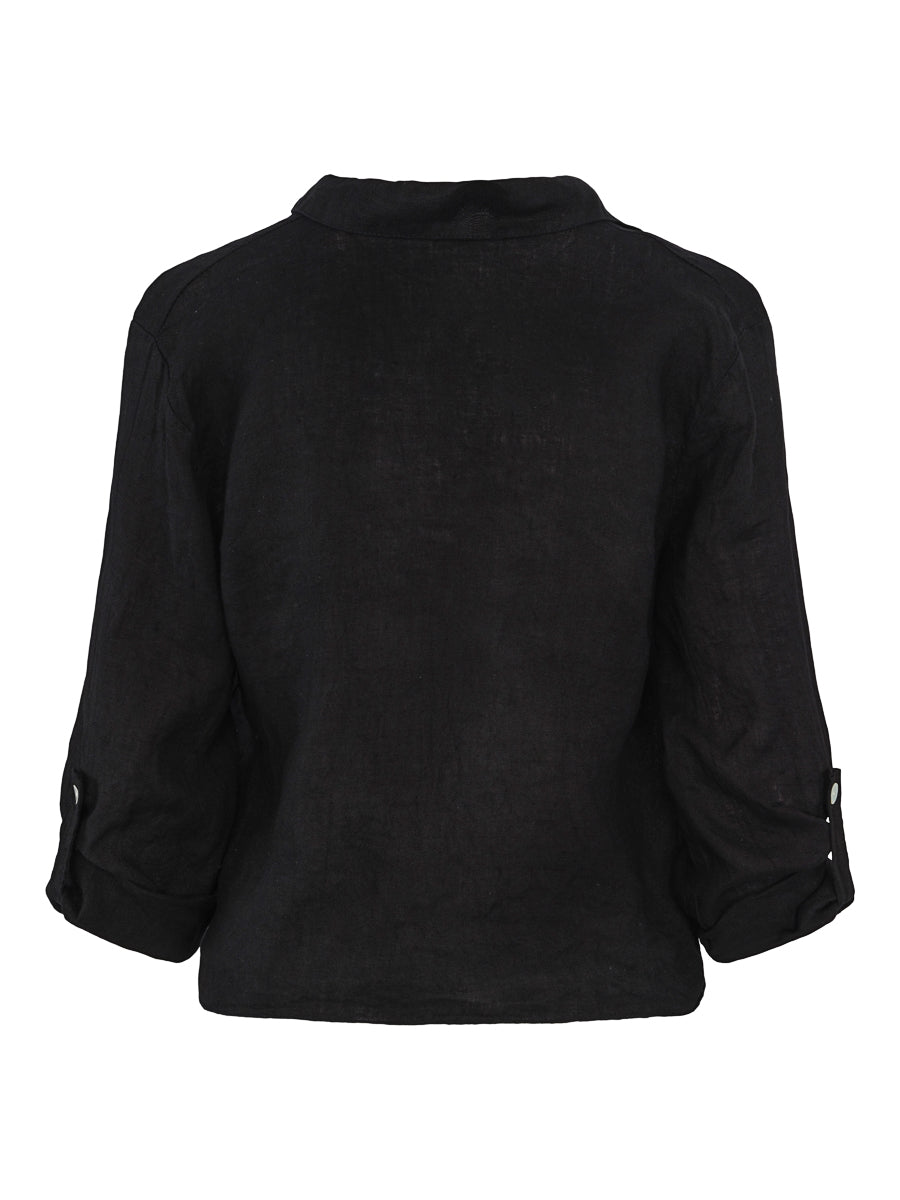 Tie linen shirt Black