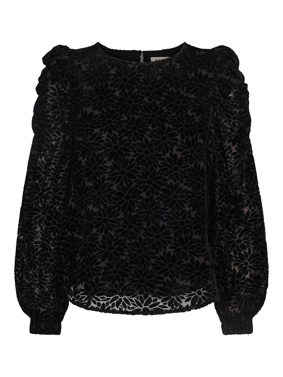 Velvet detail sleeve blouse Black