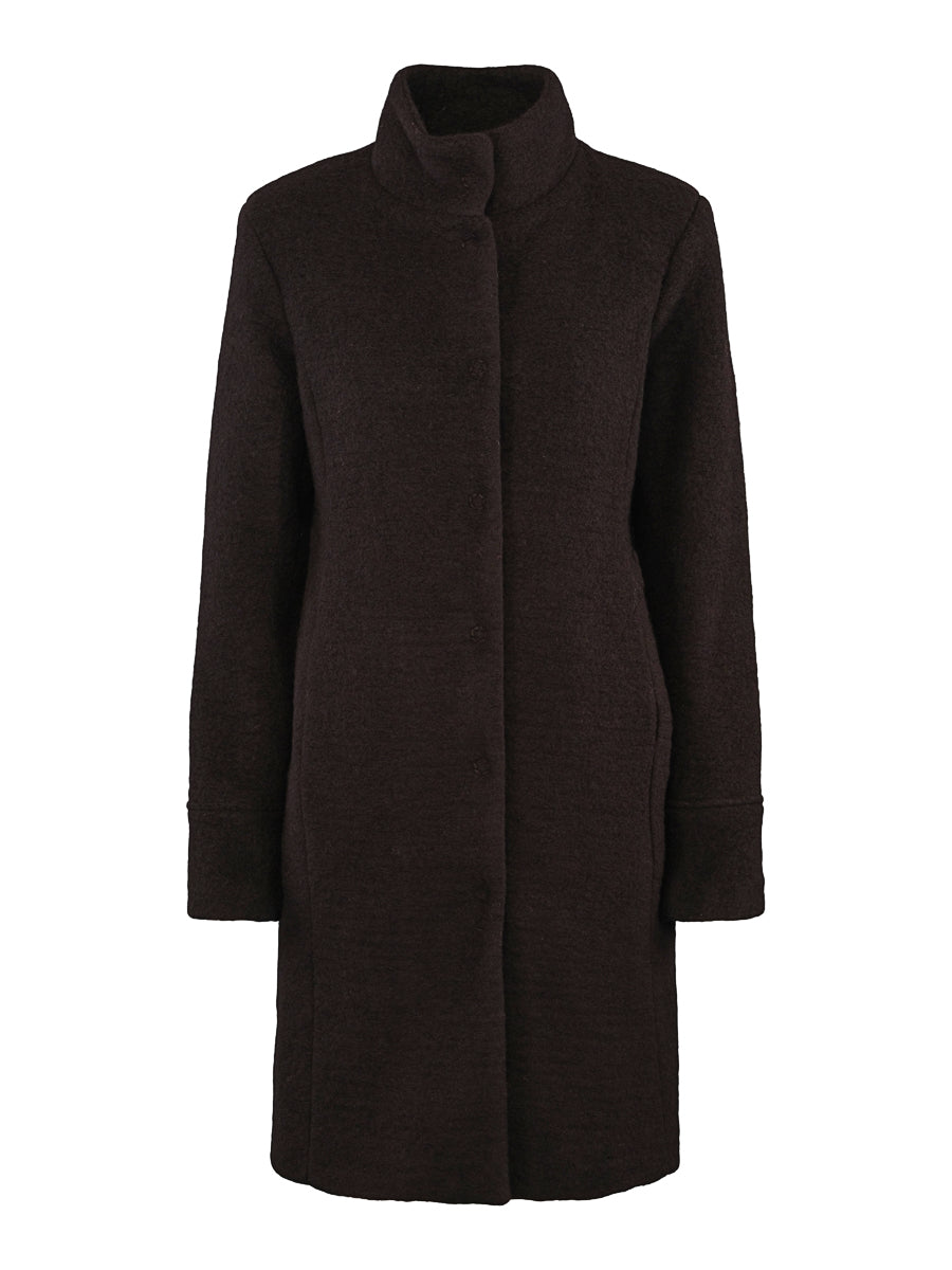 High collar boucle coat Black