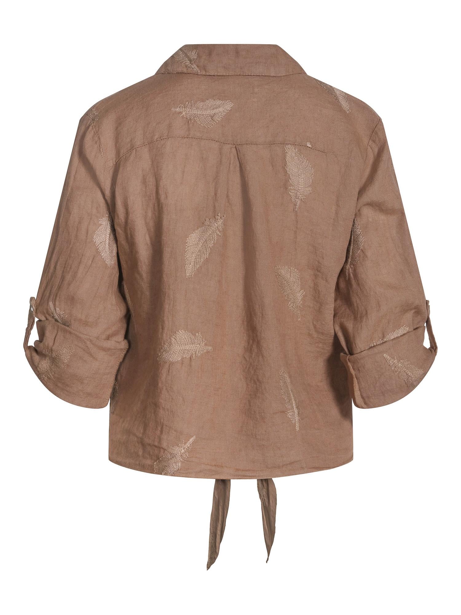 Tie feather embr shirt Mørk-sand