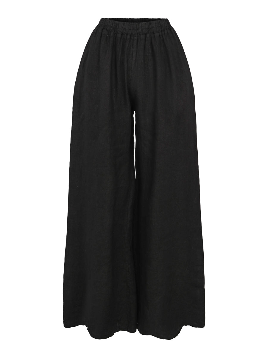 Wide linen trouser Black