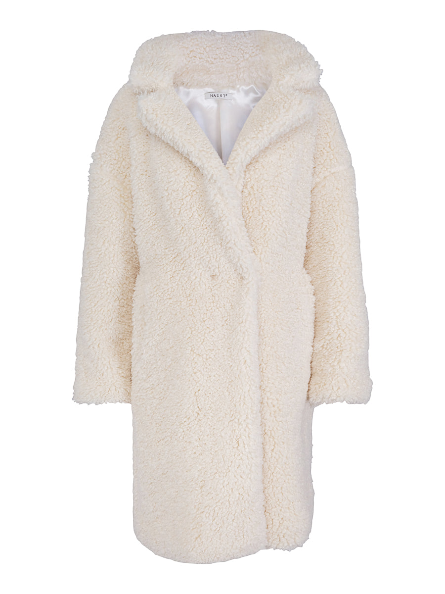 Long faux fur coat Krem