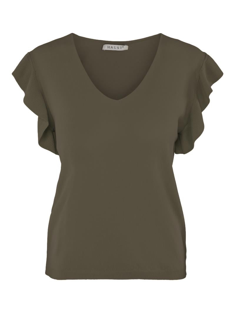 Ruffle sleeve top Olive
