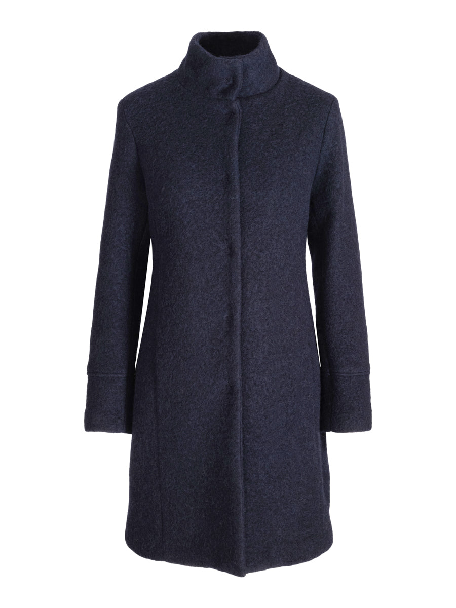 High collar boucle coat Navy