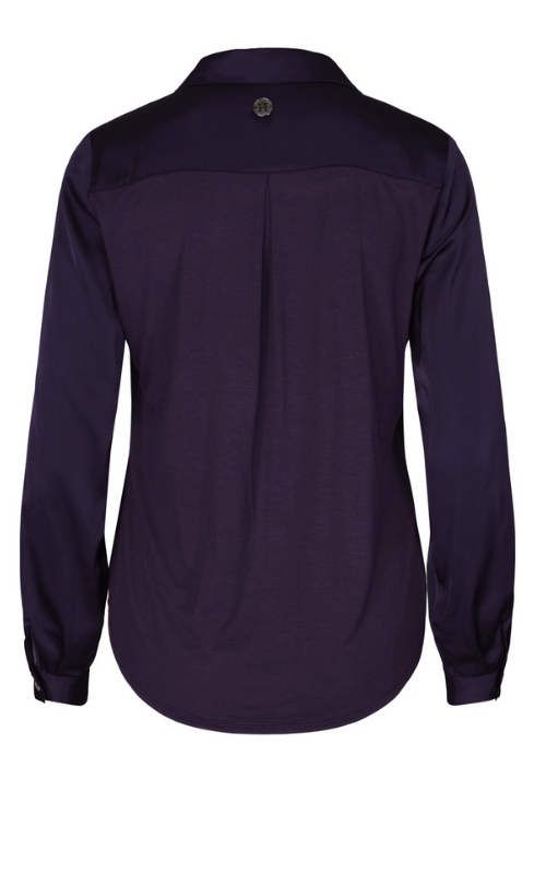 Satin V-neck blouse Marineblå