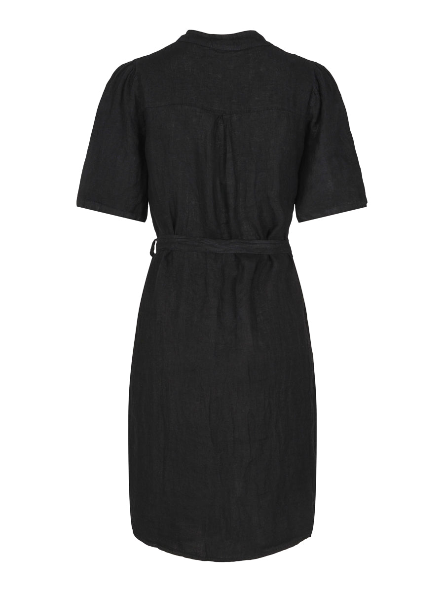 Puff arm linen dress Black