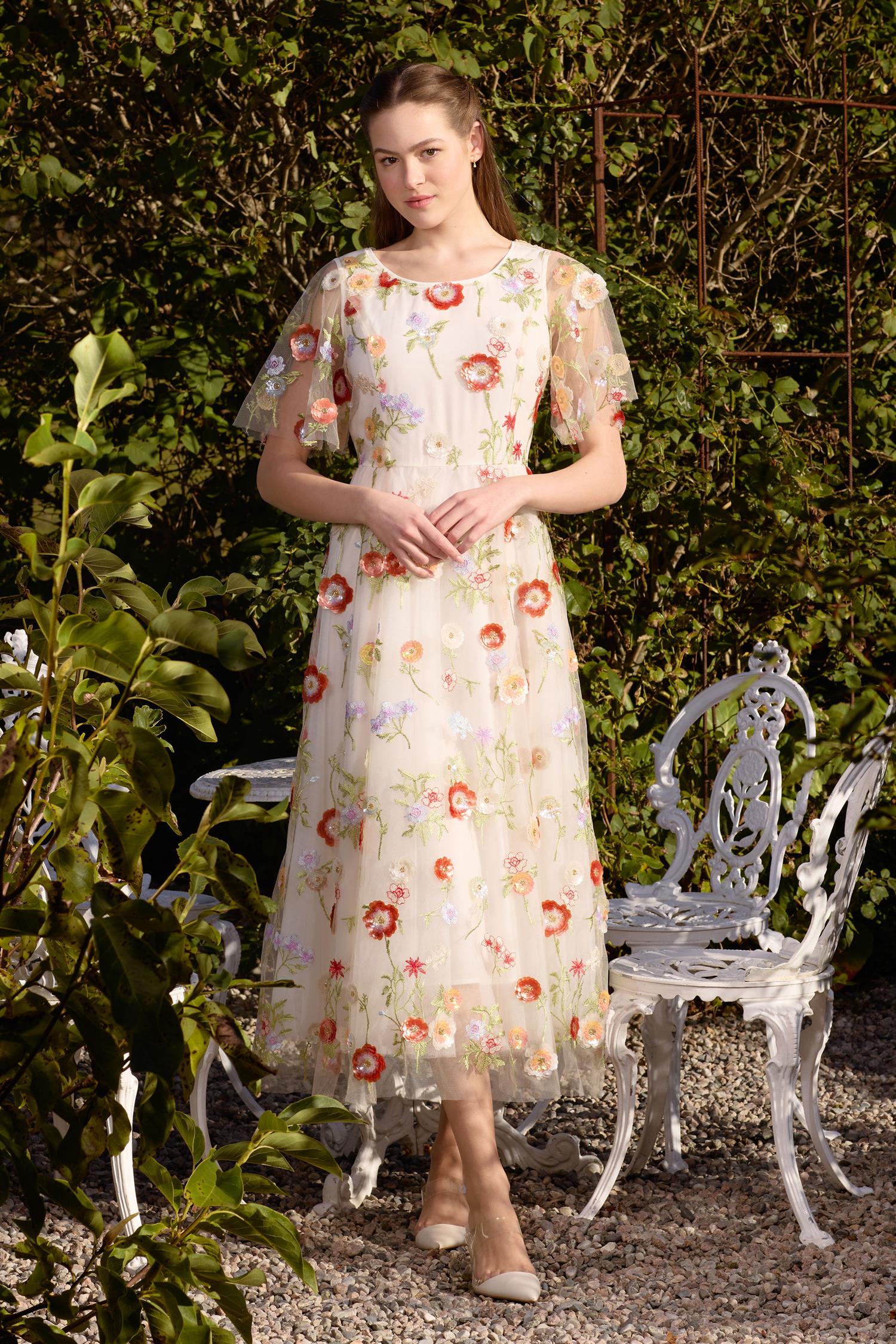 Long tulles mesh dress Multi