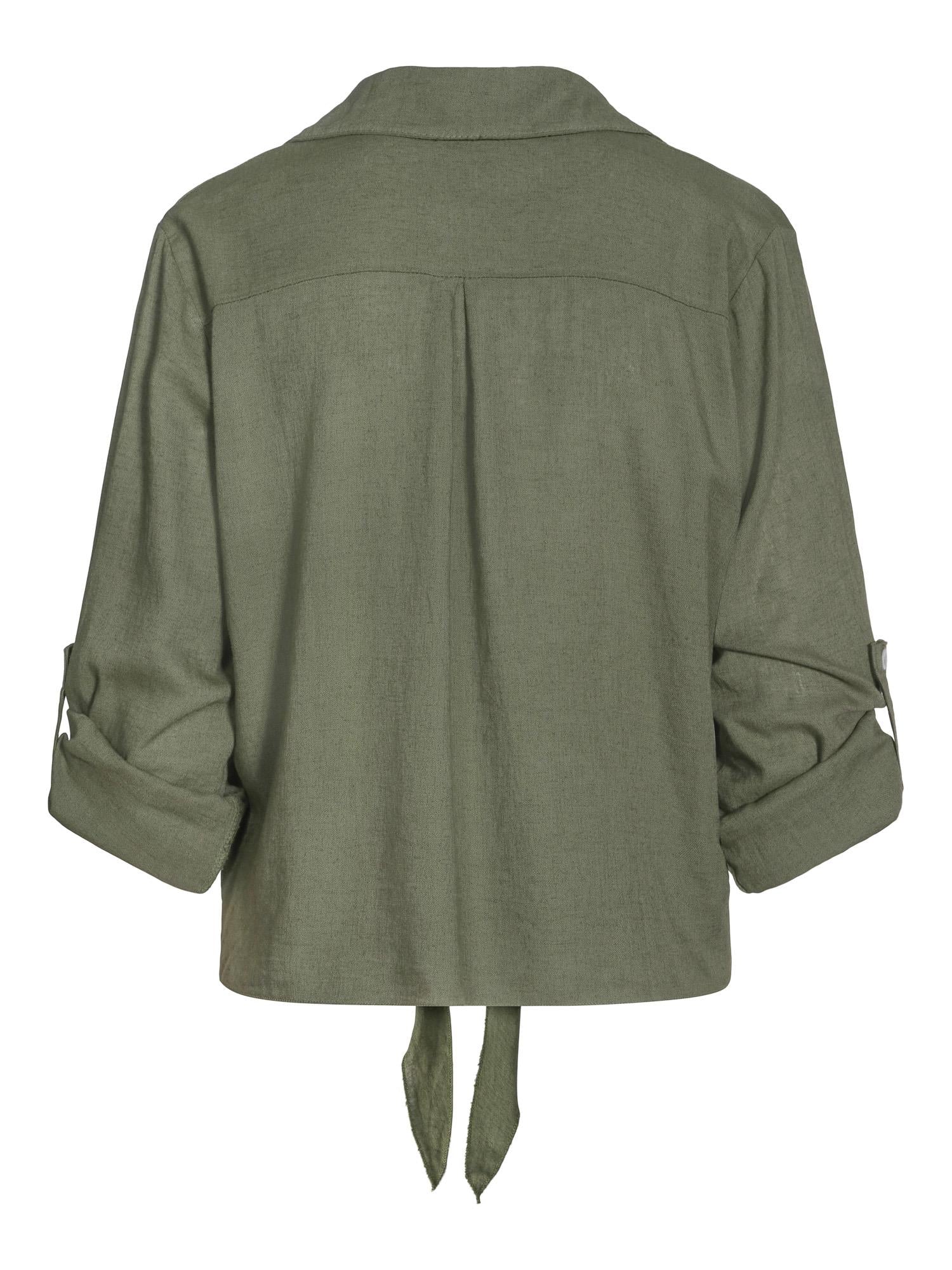 Tie linen shirt Olive