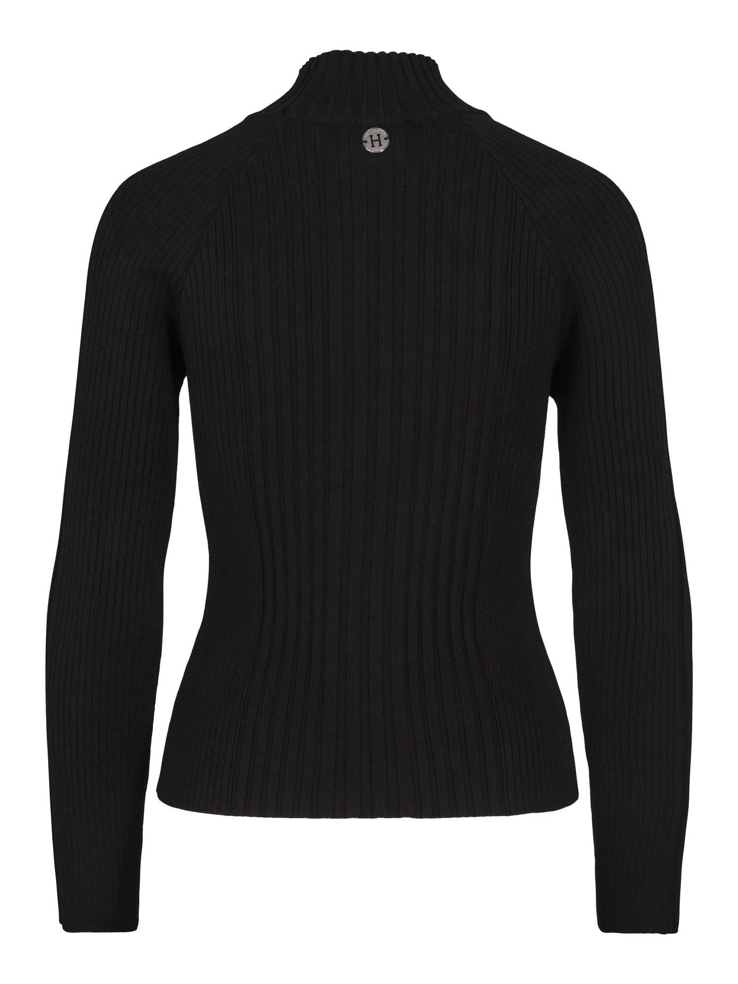 Rib round neck pullover Sort