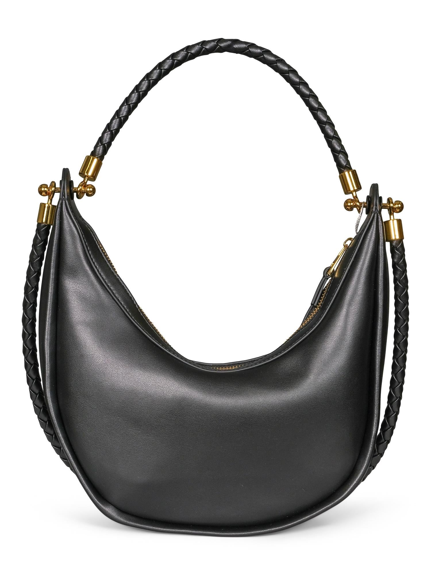 Detailed curved leather bag Sort